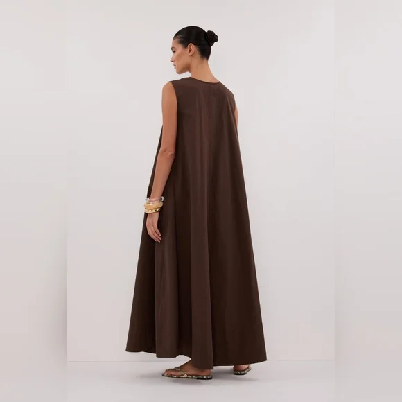 Dissh Gabby Bitter Choc Oversized Cotton Midi Dress - Picture 3 of 16